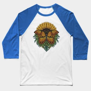 Sunflower Butterfly Hand Drawn Baseball T-Shirt